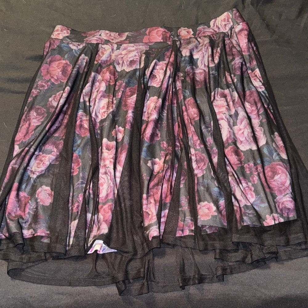 Floral Pleated Skirt - Pink and Black